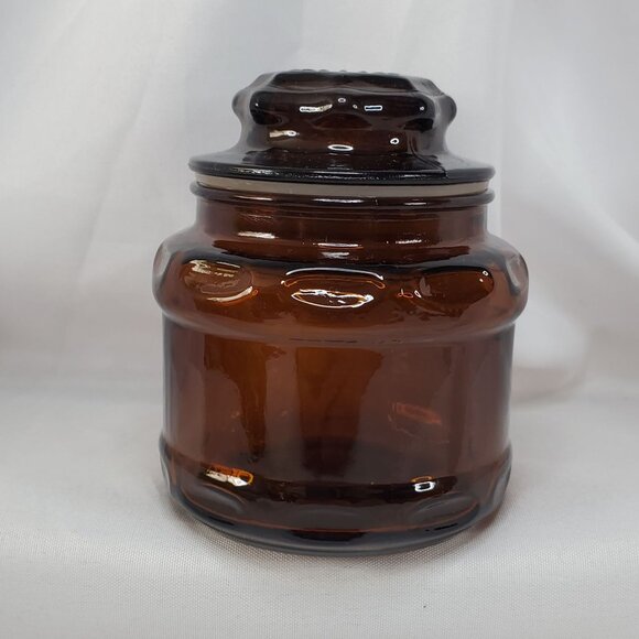 Vintage Amber Brown Glass Apothecary Canister Spice Jar Starburst Lid 4.25” - Picture 2 of 12